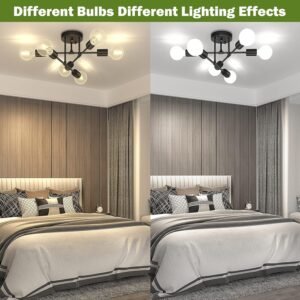 81pnYSDWUML._AC_SL1500.jpg Modern Semi Flush Mount Ceiling Light, 6-Lights Black Sputnik Chandelier for Bedroom Lighting, Industrial Kitchen Light Fixture Ceiling Mount for Dining Room Hallway Living Room, UL Listed