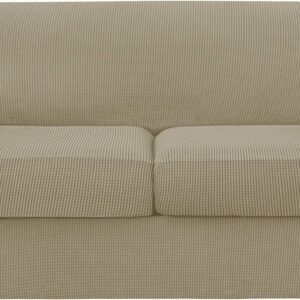 4 Piece Sofa Cover High Stretch Couch Slipcover for 3 Cushion Soft Sofa Slipcover Jacquard Fabric Furniture Covers with Elastic Bottom Machine Washable(Light Gray,Large)