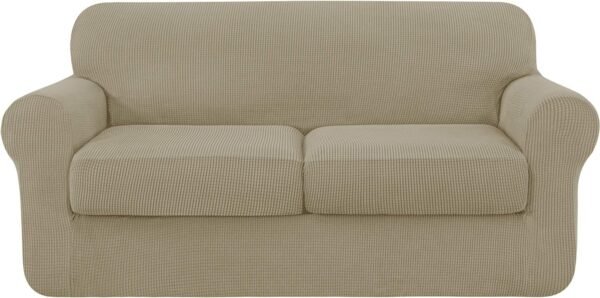 4 Piece Sofa Cover High Stretch Couch Slipcover for 3 Cushion Soft Sofa Slipcover Jacquard Fabric Furniture Covers with Elastic Bottom Machine Washable(Light Gray,Large)