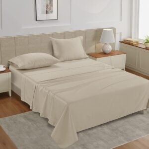 Queen Sheet Set, 4 Pc Queen Size Sheets Set, 450 Thread Count 100% Cotton Sheets, Cooling Sheets Queen Size, Soft and Breathable Bed Sheets Queen, Deep Pocket Queen Sheets - Ivory