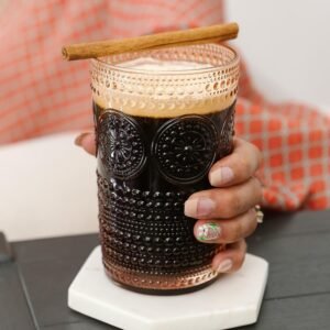 Hobnail Beaded Floral Rose Gold Drinking Glasses Set of 6, (13 oz) Vintage Glassware Set Cocktail Glass Set, Juice Glass, Water Cups | Great Hostess Gift & Gift for New Home Owners