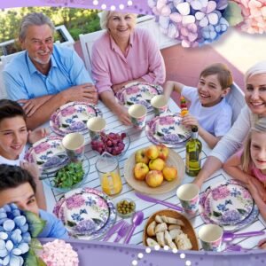 400 Pcs Flower Plates and Napkins for 50 Guests Baby Bridal Shower Party Decorations Disposable Dinnerware Set Disposable Plates Napkins Cups Set for Summer Christmas Party Supplies