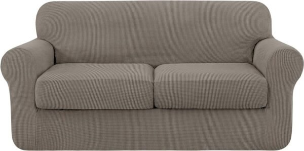4 Piece Sofa Cover High Stretch Couch Slipcover for 3 Cushion Soft Sofa Slipcover Jacquard Fabric Furniture Covers with Elastic Bottom Machine Washable(Light Gray,Large)
