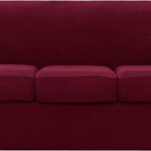 4 Piece Sofa Cover High Stretch Couch Slipcover for 3 Cushion Soft Sofa Slipcover Jacquard Fabric Furniture Covers with Elastic Bottom Machine Washable(Light Gray,Large)