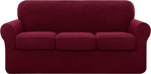 4 Piece Sofa Cover High Stretch Couch Slipcover for 3 Cushion Soft Sofa Slipcover Jacquard Fabric Furniture Covers with Elastic Bottom Machine Washable(Light Gray,Large)