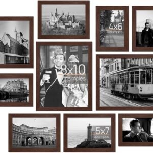 10 Pack Picture Frames Collage Wall Decor with Glass, Gallery Wall Frame Set for Wall Mounting or Tabletop Display, Multi Sizes Including 8x10, 5x7, 4x6 Family Photo Frames, Black