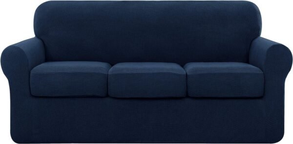 4 Piece Sofa Cover High Stretch Couch Slipcover for 3 Cushion Soft Sofa Slipcover Jacquard Fabric Furniture Covers with Elastic Bottom Machine Washable(Light Gray,Large)