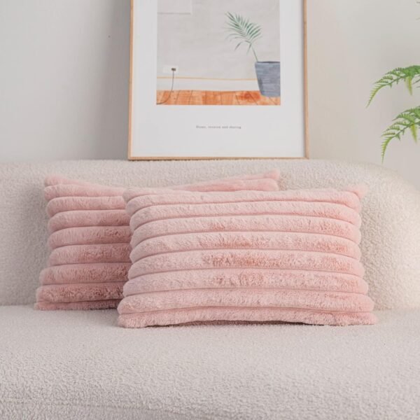 Pack of 2,Double-Sided Faux Fur Plush Decorative Throw Pillow Covers Fuzzy Striped Soft Pillowcase Cushion Covers for Sofa Couch Bedroom White 24x24 inch