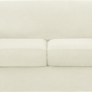 4 Piece Sofa Cover High Stretch Couch Slipcover for 3 Cushion Soft Sofa Slipcover Jacquard Fabric Furniture Covers with Elastic Bottom Machine Washable(Light Gray,Large)