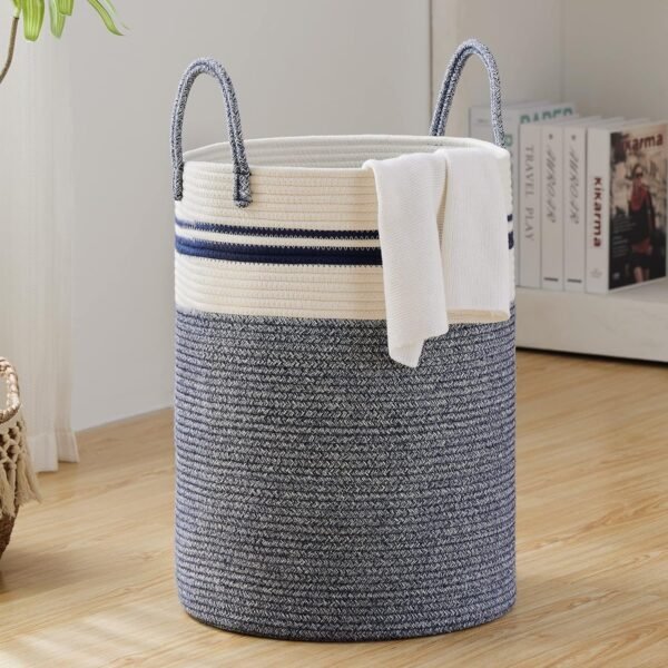 81uAkV-gSWL._AC_SL1500.jpg 72L Large Woven Laundry Hamper, Tall Cotton Rope Storage Basket, Jute Baby Nursery Hamper for Blankets, Toys and Clothes in Bedroom and Living Room Organizing, Jute
