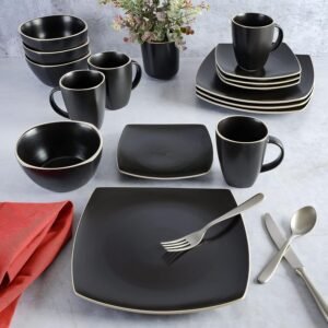 Dinnerware Set, Service for 4 (16pcs), Matte Black