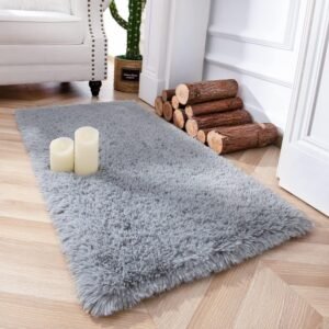 Soft Runner Rugs for Bedroom Living Room Plush Fluffy Rug 2x6 Feet, Shag Furry Area Rug Carpet Non Shedding for Nursery Children Kids Girls Room Home Decorative, Grey