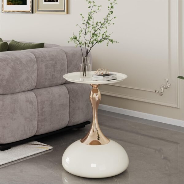 Round Small Metal Side Table, Mid Century End Table, Vintage Pedestal Accent Coffee Table for Small Spaces, Living Room, Bedroom Balcony and Office, Black