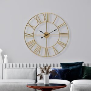 Large Wall Clock for Living Room Decor, (40CM) 16 Inch Wall Clock Decorative, Metal Analog Roman Numeral Wall Clock Modern Wall Clocks - Large Clock Home Decor (Gold)