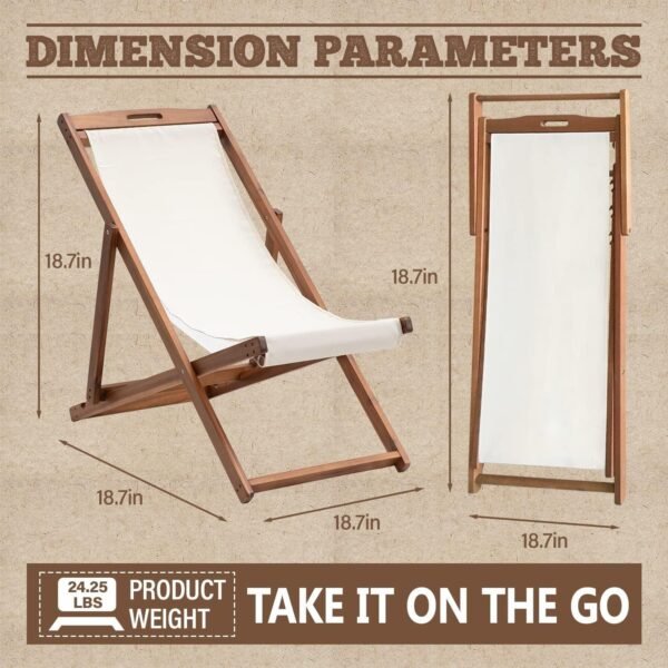 Lounge Chair Outdoor Beach Chair Set of 2, Beach Sling Chair Chairs Set of 2 , Wooden Folding Outdoor Chairs for Outside, 3 Level Height Adjustable, Portable Reclining Beach Chair