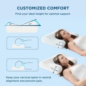 Breescape Cervical Neck Pillow for Pain Relief - Contour Memory Foam Pillows for Sleeping, Odorless Ergonomic Pillow Adjustable Orthopedic Neck Support Pillow for Side, Back & Stomach Sleeper