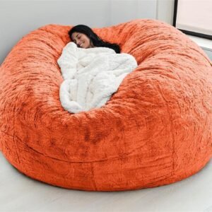 Giant Fur Bean Bag Chair Cover for Kids Adults, (No Filler) Living Room Furniture Big Round Soft Fluffy Faux Fur Beanbag Lazy Sofa Bed Cover (Light Grey, 5FT)