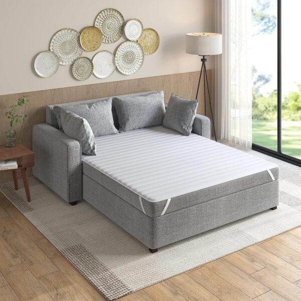 Madison Park Essentials Frisco Waterproof Sofa Bed Mattress Pad, Microfiber Channel Quilted Top - Secure Fit Anchor Band, Machine Washable Protection Cover, Queen 60x72", White