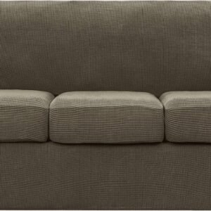 4 Piece Sofa Cover High Stretch Couch Slipcover for 3 Cushion Soft Sofa Slipcover Jacquard Fabric Furniture Covers with Elastic Bottom Machine Washable(Light Gray,Large)