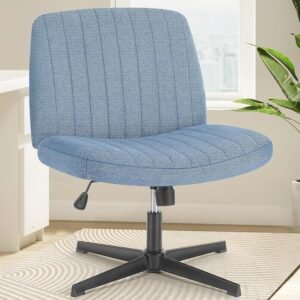 Cross Legged Armless Wide Adjustable Swivel Padded Fabric Home Office Desk Chair No Wheels