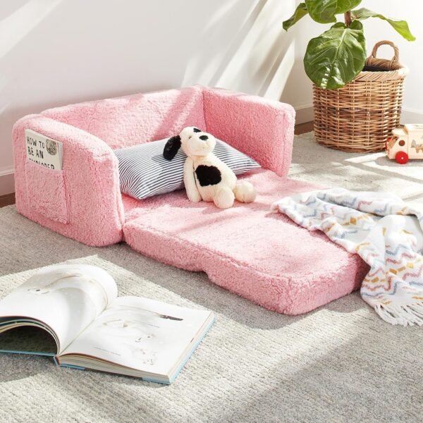 915vWzK4aRS._AC_SL1500.jpg Delta Children Cozee Flip-Out Sherpa 2-in-1 Convertible Sofa to Lounger for Kids, Pink