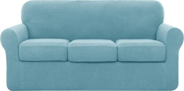 4 Piece Sofa Cover High Stretch Couch Slipcover for 3 Cushion Soft Sofa Slipcover Jacquard Fabric Furniture Covers with Elastic Bottom Machine Washable(Light Gray,Large)
