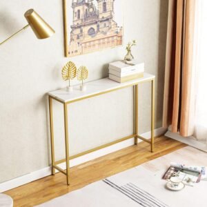 918kW2XleeL._AC_SL1500.jpg Console Table for Entryway, Faux Marble MDF Sofa Table with Golden Frame (Single Layer, White Marble)