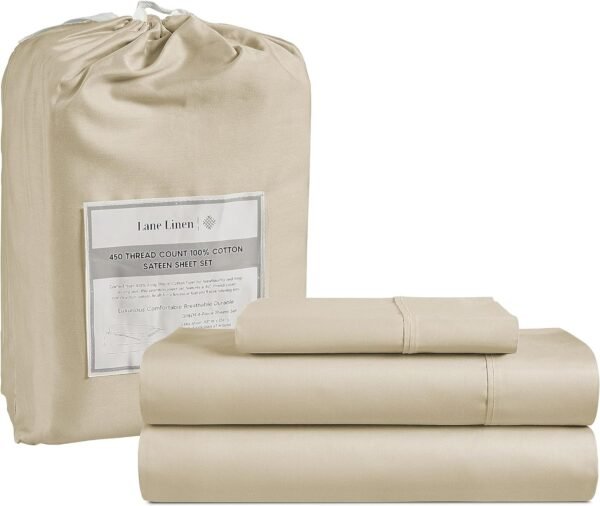 Queen Sheet Set, 4 Pc Queen Size Sheets Set, 450 Thread Count 100% Cotton Sheets, Cooling Sheets Queen Size, Soft and Breathable Bed Sheets Queen, Deep Pocket Queen Sheets - Ivory