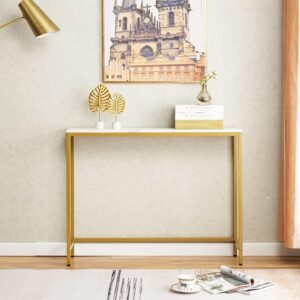 91H05DYCu3L._AC_SL1500.jpg Console Table for Entryway, Faux Marble MDF Sofa Table with Golden Frame (Single Layer, White Marble)