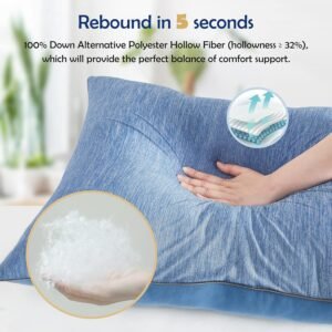 Cooling Bed Pillow Queen Size -2 Pack Hotel Luxury Pillows for Sleeping - Down Filling Supportive Pillows Queen Size Set of 2 for Back Side Stomach Sleepers(20"*28")