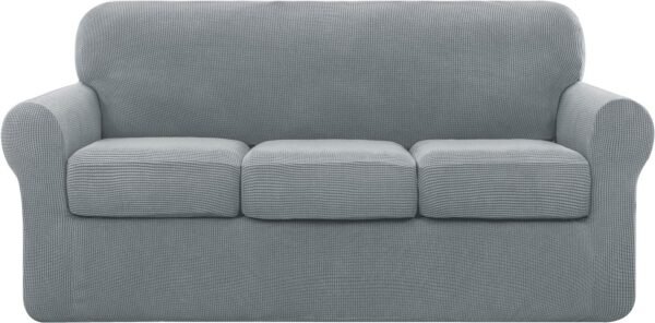 4 Piece Sofa Cover High Stretch Couch Slipcover for 3 Cushion Soft Sofa Slipcover Jacquard Fabric Furniture Covers with Elastic Bottom Machine Washable(Light Gray,Large)