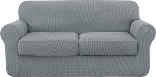 4 Piece Sofa Cover High Stretch Couch Slipcover for 3 Cushion Soft Sofa Slipcover Jacquard Fabric Furniture Covers with Elastic Bottom Machine Washable(Light Gray,Large)