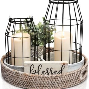 Rustic Farmhouse Lantern Decor - Stylish Decorative Lanterns for Your Living Room, Fireplace Mantle or Kitchen Dining Table - Modern Upscale Beauty for Your Entire Home