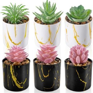 Set of 6 Succulents Plants Artificial in Pots Small Fake Plants for Bedroom Aesthetic Living Room Office Shelf Bathroom Decor