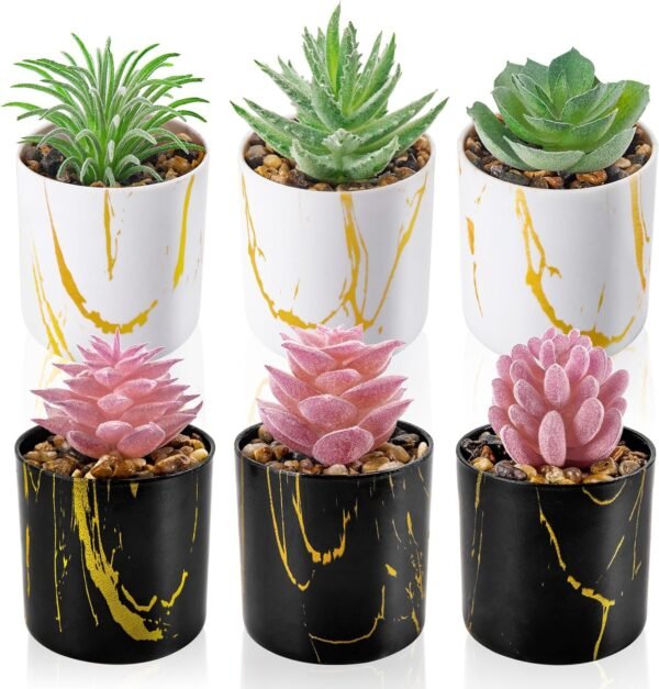 Set of 6 Succulents Plants Artificial in Pots Small Fake Plants for Bedroom Aesthetic Living Room Office Shelf Bathroom Decor
