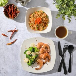 Porcelain Chip and Scratch Resistant Dinnerware set, Service for 4 (12pcs), White (Soft Square)