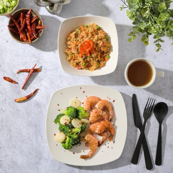 Porcelain Chip and Scratch Resistant Dinnerware set, Service for 4 (12pcs), White (Soft Square)