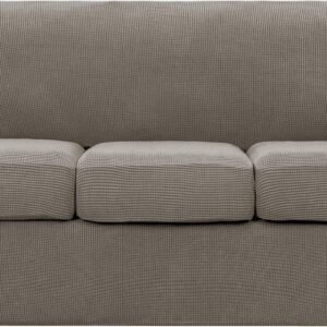 4 Piece Sofa Cover High Stretch Couch Slipcover for 3 Cushion Soft Sofa Slipcover Jacquard Fabric Furniture Covers with Elastic Bottom Machine Washable(Light Gray,Large)