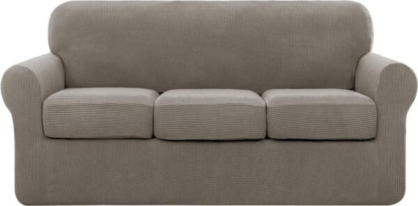 4 Piece Sofa Cover High Stretch Couch Slipcover for 3 Cushion Soft Sofa Slipcover Jacquard Fabric Furniture Covers with Elastic Bottom Machine Washable(Light Gray,Large)