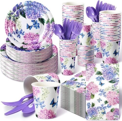 91Z9WoDusjL._AC_SL1500.jpg 400 Pcs Flower Plates and Napkins for 50 Guests Baby Bridal Shower Party Decorations Disposable Dinnerware Set Disposable Plates Napkins Cups Set for Summer Christmas Party Supplies