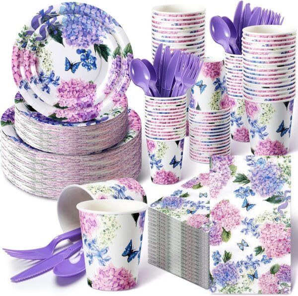 400 Pcs Flower Plates and Napkins for 50 Guests Baby Bridal Shower Party Decorations Disposable Dinnerware Set Disposable Plates Napkins Cups Set for Summer Christmas Party Supplies
