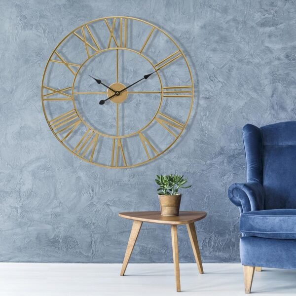 Large Wall Clock for Living Room Decor, (40CM) 16 Inch Wall Clock Decorative, Metal Analog Roman Numeral Wall Clock Modern Wall Clocks - Large Clock Home Decor (Gold)