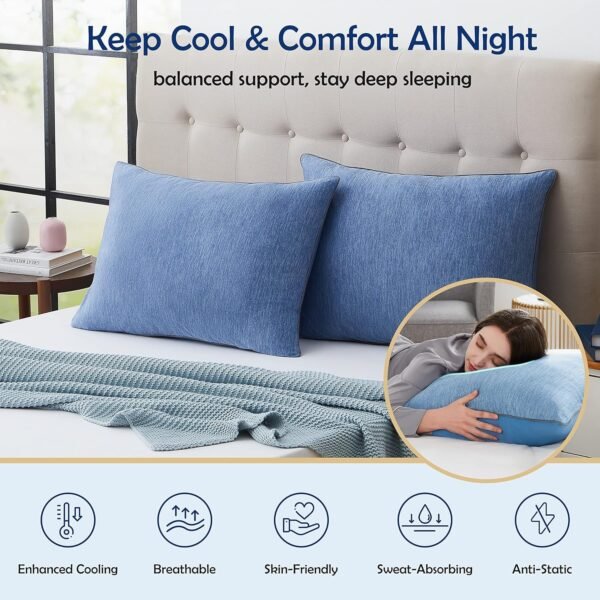 Cooling Bed Pillow Queen Size -2 Pack Hotel Luxury Pillows for Sleeping - Down Filling Supportive Pillows Queen Size Set of 2 for Back Side Stomach Sleepers(20"*28")