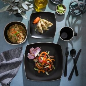 Dinnerware Set, Service for 4 (16pcs), Matte Black