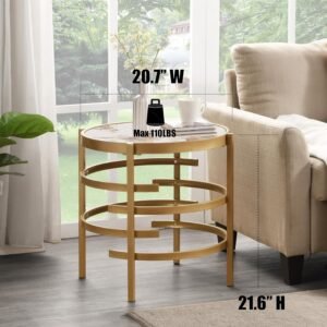 91e0paiylEL._AC_SL1500.jpg Modern Round Sofa Side Table for Living Room, Gold Small Coffee Table with Sintered Stone Top, Metal Frame, Easy Upkeep and Install, 20.7" W High-Temperature End Table