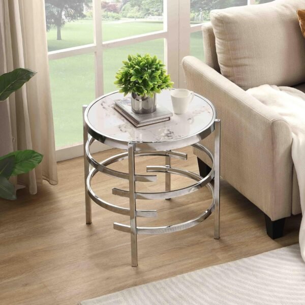 91h5ai1DgJL._AC_SL1500.jpg Modern Round Sofa Side Table for Living Room, Gold Small Coffee Table with Sintered Stone Top, Metal Frame, Easy Upkeep and Install, 20.7" W High-Temperature End Table