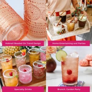 Hobnail Beaded Floral Rose Gold Drinking Glasses Set of 6, (13 oz) Vintage Glassware Set Cocktail Glass Set, Juice Glass, Water Cups | Great Hostess Gift & Gift for New Home Owners