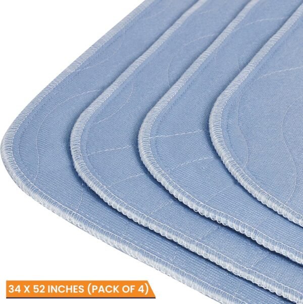Waterproof Incontinence Bed Pads 34 x 52 Inches (Pack of 4, Blue), Washable and Reusable Underpads for Adults, Elderly and Pets, Absorbent Protective Pads