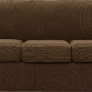 4 Piece Sofa Cover High Stretch Couch Slipcover for 3 Cushion Soft Sofa Slipcover Jacquard Fabric Furniture Covers with Elastic Bottom Machine Washable(Light Gray,Large)