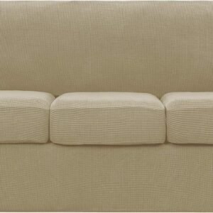 4 Piece Sofa Cover High Stretch Couch Slipcover for 3 Cushion Soft Sofa Slipcover Jacquard Fabric Furniture Covers with Elastic Bottom Machine Washable(Light Gray,Large)